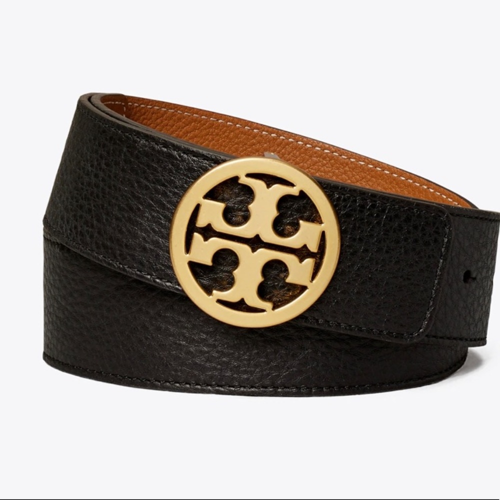 Tory Burch black leather belt w gold buckle